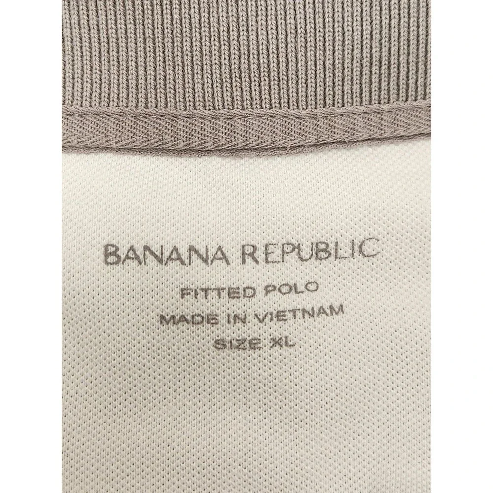 Banana Republic Polo Shirt Mens XL Beige Short Sleeve Fitted Striped Stretch Y2K